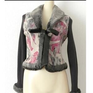 Phosphorus Leather Jacket w Knit/Sweater Sleeves-Faux fur sz s